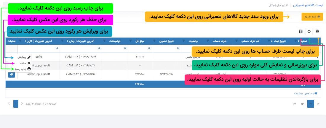 نحوه ثبت اطلاعات : 